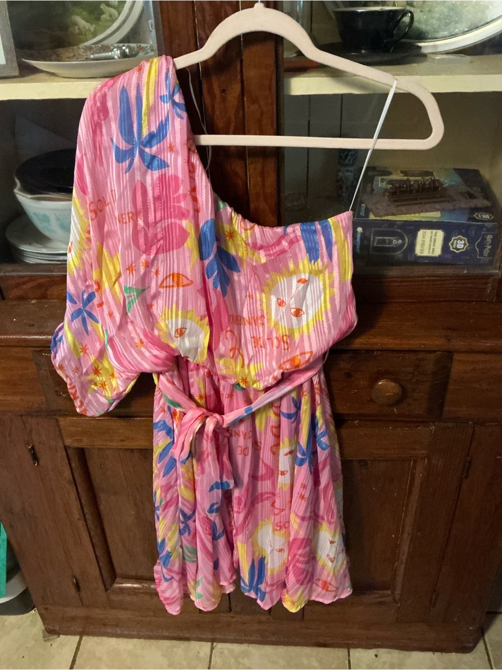 One-Shoulder Pink Floral Print Dress